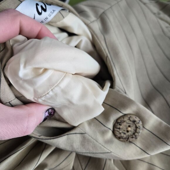 Ilie Wacs 6 beige diagonal stripe wood button blazer jacket VTG UNION tag USA - Picture 13 of 14